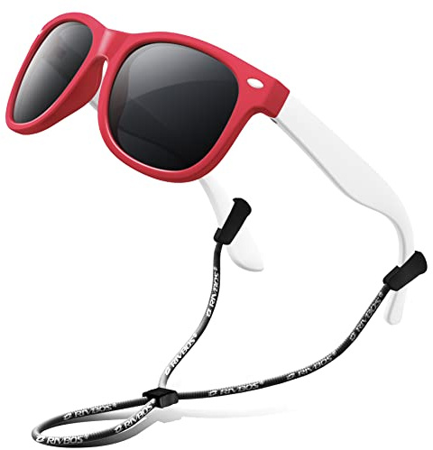 RIVBOS Kids Sunglasses Polarized UV400 TPE with Strap for Boys Girls RBK004 | Flexible rubber frame with UV protection, secure strap and fit for boys and girls age 3-10 Children