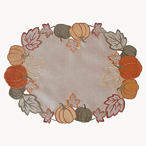 Raebel OHG Mitteldecke Tischläufer Deckchen Aufleger Herbst beige Zauberhafte Lurexfäden in Gold Bestickt mit Kürbis 35 x 50 cm Orange Grün Gelb