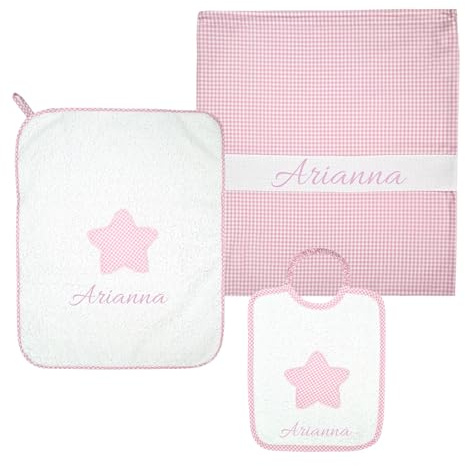 Coccole - Set Asilo Materna Personalizzato - Set Bavaglino, Sacca e Asciugamano - Kit Asilo Materna 3pz per bimba con Tema Orso Rosa - Kit Personalizzabile in Cotone 100% Made in Italy