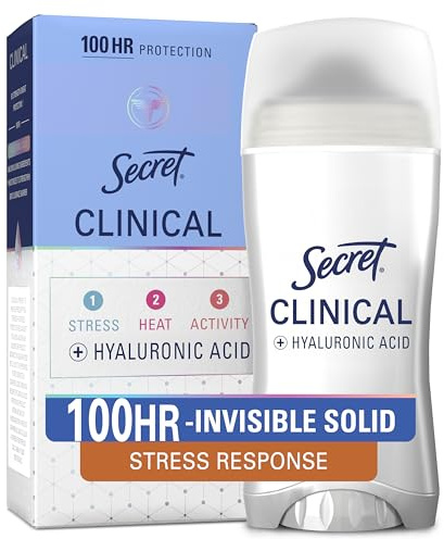 Secret Clinical Strength 100HR Sweat & Odor, Stress Response Invisible Solid Antiperspirant Deodorant for Women, 3X Stress Protection with Hyaluronic Acid, PH Balancing Minerals, 2.6 oz