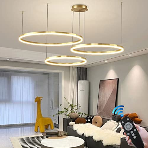 Pendelleuchte Modern Ring LED Dimmbar Wohnzimmer Kronleuchter Mit Fernbedienung Schick Hängeleuchte Schlafzimmer Salon Esszimmer Leuchter Verstellbare Höhe Kombination Hängelampe(Color:Gold,Größe:40+6