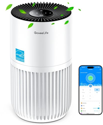 GoveeLife Mini Air Purifier for Bedroom, Smart Filter Air Purifier with App Alexa Control for Pet Hair, Odors, Pollen, HEPA Portable Air Cleaner with 3 Speeds, 2 Modes, Timer, Aroma for Home