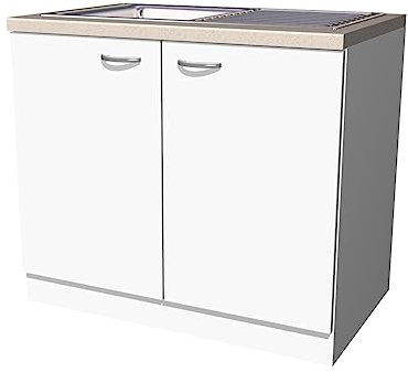 Flex-Well Smart Möbel 100 cm Spülenunterschrank mit Arbeitsplatte & Spüle - Weiß – Witus