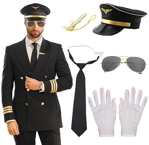 LaVenty Pilot Kostüm Airline Pilot Captain Kostüm Pilot Dress up Zubehör Kapitänsmütze Chauffeur Mütze Piloten Mütze Pilotenmützepiloten Kostüm Pilot Kostüm Pilot Herren Pilotenmütze Mütze