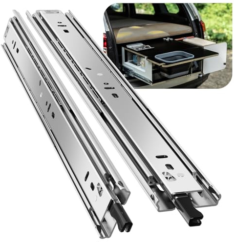BAIDICE 1 Pair Heavy Duty Locking Drawer Slides with Lock 12 14 16 18 20 22 24 26 28 30 32 34 36 38 40 Inch 150 lb Load Capacity Side Mount Full Extension Ball Bearing Rail Runner（with Lock,14 inch）