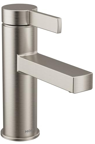 Moen Beric Spot Resist Nickel Modern One-Handle Single Hole Bathroom Faucet with Drain Assembly and Optional Deckplate for Your Bath Sink, 84774SRN