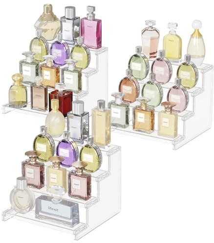 Lifewit Espositore Trasparente a 4 Ripiani, Confezione da 3 Stand in Plastica per Esposizione, Organizer di Plastica per Personaggi, Profumi, Dolci, Scaletta Espositiva per Collezioni, 22,8 cm