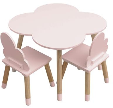 Rebecca Mobili Set Tavolo e 2 Sedie per Bambini, per Arredo Cameretta Stanza dei Giochi, Rosa Marrone, MDF Pino - Dimensioni: 44 x 60 x 60 cm / 50 x 25 x 25 cm - Art. RE6899