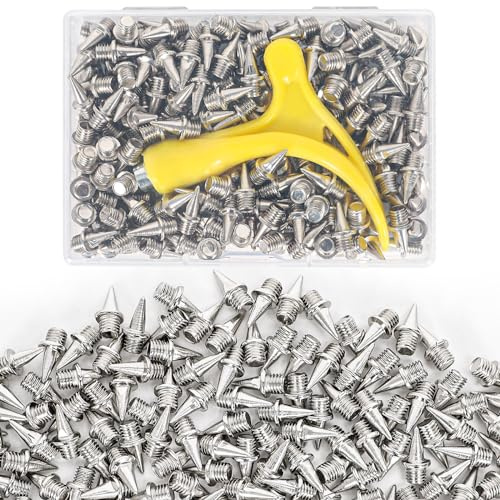 3/8 Inch Track Spikes,200 Pcs Stainless Steel Pyramid Shoe Spikes with Spike Wrench for Track and Cross Country,Replacement Spike for Sprint Sports Short Running Shoes