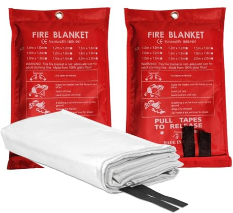 Tagtight Lot de 2 couvertures anti-feu d'urgence, grande couverture d'extinction en fibre de verre, couverture ignifuge pour cuisine, barbecue, cheminées, camping (39,4 x 39,4 cm)
