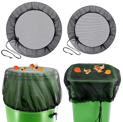 MOSTFUN 2 Pièces Filet pour Citerne d'eau de Pluie, Couverture avec Cordon de Serrage, Filet de Protection, Protection Contre Les Feuilles et Insectes (Ø95cm & Ø100cm)