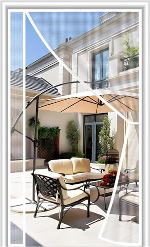 Puerta con mosquitera magnética Nuevo diseño de hebilla lateral Mosquiteras resistentes Puerta con mosquitera magnética para mantener alejadas moscas e insectos - Blanco 90 × 210 cm