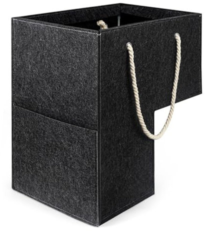 Generisch L-förmiger Treppenkorb, Filz, Schwarz, L-förmig, 42 x 42 x 25,5 cm, mit Griffen aus Baumwolle, für Wäsche, Spielzeug, Wohnkultur