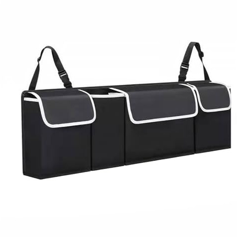 ASelected Boot Organiser 90x25x12CM Storage With Adjustable Straps for SUV Collapsible Multi Compartment Trunk Organiser Waterproof PVC, Boot Tidy, Space Saving (Black)