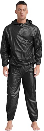 CHICTRY Men's Heavy Duty Sweat Suit Sauna Exercise Gym Sauna Suit Fitness Workout Anti-Rip with Hood Type B Black XL