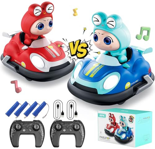 4DRC Y7 2 Pieces Blue/RED Remote Control Bumper Cars for Kids 6-12, Cartoon Cars with Ejecting Drivers Dolls, Battling Cars Switchable Speeds with Music & Lights, Birthday Gifts for Boys Girls Game