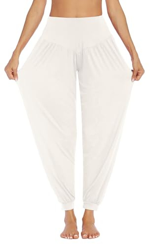 PINSPARK Pantalones de Yoga para Mujer Largos Bombachos Casuales de Cintura Alta Pantalón Bloomers Ancho con Cordones