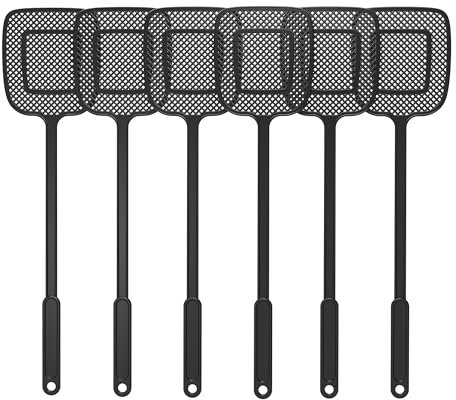 MR.SIGA Heavy Duty Long Handle Fly Swatter, Black, 6 Pack