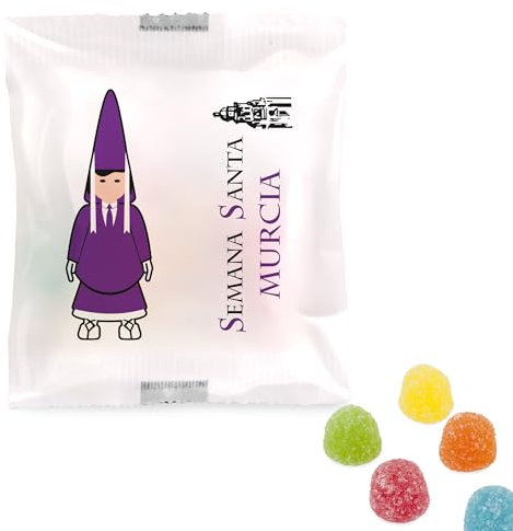 Caramelos Cerdán - Gominolas Semana Santa Murcia, Nazarenos Morados Sabor Surtidos | Bolsa de 50 Bolsitas de 10 Gramos | Caramelo Duro Sin Gluten - 500 gramos