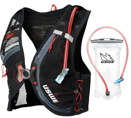 USWE Rush 8L Bike Hydration Vest, Adjustable Chest Straps Running Hydration Vest, 2.0L Hydration Bladder, Mountain Biking, Gravel & Cycling with Reflective Details, Men & Women (Blue/Black, S)