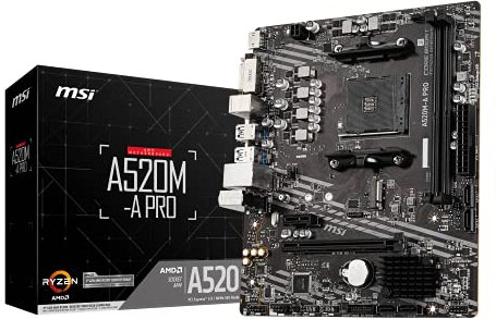 MSI A520M-A PRO V1 Gaming Motherboard (AMD Ryzen 5000, AM4, DDR4, PCIe 3.0, SATA 6Gb/s, M.2, USB 3.2 Gen 1, DVI/HDMI, Micro-ATX)