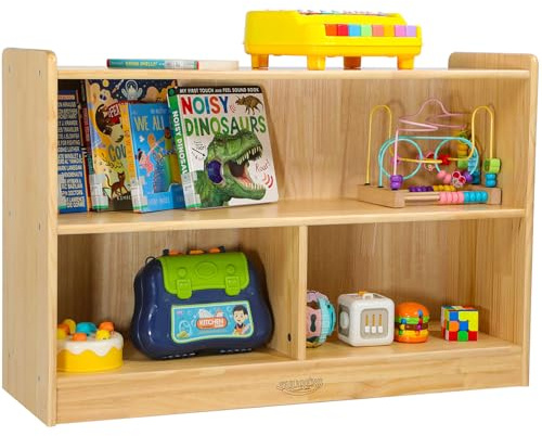 suureks Montessori Shelf, Toy Shelf for Kids, Kids Bookshelf, 2-Tier, 3-Section Wooden Book Shelf, Toy Storage Organizer for Kid Rooms, Palyroom, Nursery (35-2/5*23-5/8*11-4/5)