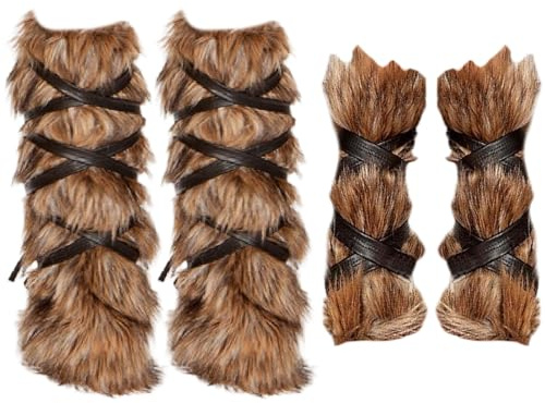 Calentadores de piernas peludas, mujeres de vestuario vikingo, calentadores de brazos y piernas de piel sintética, accesorios vikingos mujeres para hombres para halloween actuaciones de cosplay de co