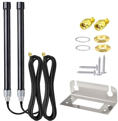 Bingfu Antena 4G LTE MIMO Exterior de Fibra de Vidrio Kit Antena Celular Omnidireccional con Montaje en Pared, Cable SMA Macho de 3 Metro, para Router LTE CPE, Punto de Acceso, Puerta de Enlace IoT