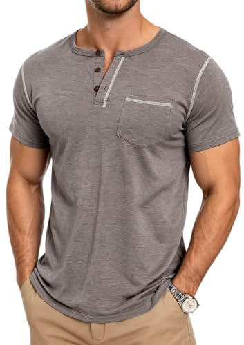 Maglietta Uomo Henley Collo a Maniche Corte per Estate