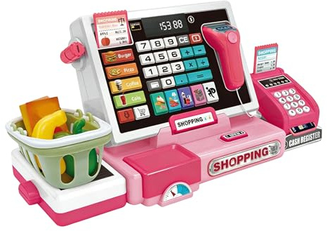 Caisse Enregistreuse Pour Avec Scanner - Jeu De Magasin Shopping - Caisse Enregistreuse Jouet avec Scanner et Calculatrice,pour Garçons et Filles 4-6 Ans Jeu Mathématique Anniversaire Préscolaire