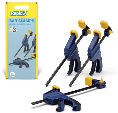 Rapid Set di 3 Mini Morsetti da Falegname a Una Mano, Morsetti da 100 mm a Rilascio Rapido per Lavorazioni in Legno con Funzione Spreader Reversibile, Utensile per Fai‑da‑te & Hobby (5001717)