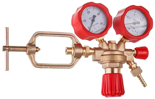 TC TECHNIC Riduttore di pressione acetilene: regolatore gas con manometro, corpo in ottone, pressione di ingresso nominale 0-25 bar, portata 5000 l/h