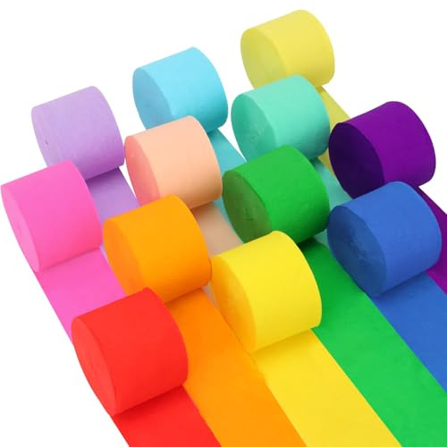Papel Crepe Colorido Decoración Fiestas, 12 Rollos Serpentinas para Bodas, Cumpleaños, Carnaval y Navidad