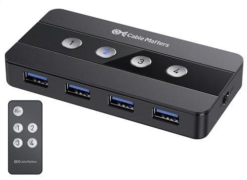 Cable Matters Commutateurs KVM 4 Ports USB 3.0 Hub USB pour 4 Ordinateurs et périphériques USB (KVM Switch)- Commande d'hôte à Bouton ou sans Fil - Adaptateur USB-C Inclus pour USB-C et Thunderbolt 3