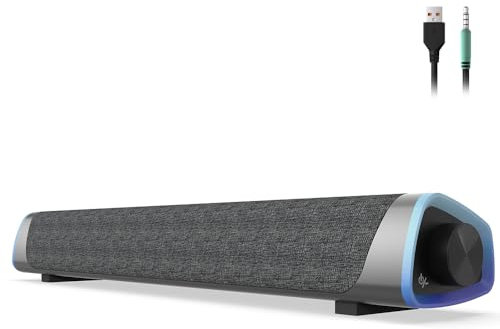 SOULION R30 Computer Lautsprecher, USB-betriebene Kleine PC Lautsprecher, Farbwechsel LED Licht mit Schaltertaste, Surround-Sound Tragbarer Computer Sound Bar Lautsprecher für Desktop Laptop