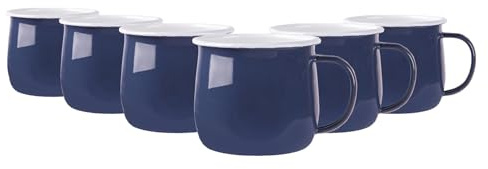 Argon Tableware Enamel Belly Mugs - 375ml - Navy - Set of 6 Metal Drinking Cups Coffee Teacup Mug Set Hot, Cold Drinks Cups for Home, Kitchen, Dining, Travel, Camping, Hiking & Outdoor Use