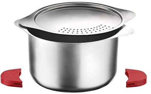 Prima Collection, Pentola Cuocipasta in Acciaio Inox Nichel Free, con Presine in Silicone Colore Rosso, Adatta all'Induzione