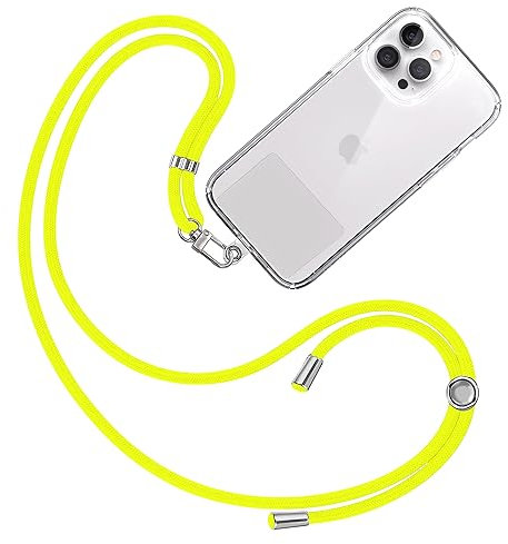 TBOC Band Handykette Schlüsselband Kette Handyschnur [Gelbes Fluor] Zum Aufhängen Nacken Umhängen Universal für Handy mit Pad Handyband Patch Karabiner Hülle Handyhülle Lanyard Schlüsselbänder