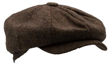 WALKER AND HAWKES Unisex Bakerboy-Ballonmütze aus Wolle - 8-Panel-Konstruktion - Braun mit Fischgrätmuster - M (58cm)