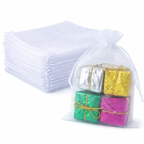 G2PLUS Saquitos de organza grandes, 13 x 18 cm, 50 unidades de organza con cordón, para bodas, caramelos, joyas, bolsas de regalo
