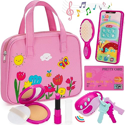 Officygnet Play Purse Toy for Girls 3+ Years Old, Toddler Purse Girl Toys with Pretend Makeup Kit, Pretend Princess Play Toy for Little Girl, Birthday for Toddler Girls Age 3+