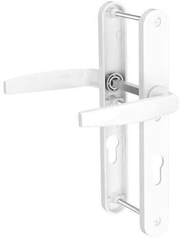 Bricard 788921- Ensemble de poignées sur plaque Emetal. Béquille et béquille pour Porte D'Entrée (Pour Cylindre Européen), Laqué Blanc