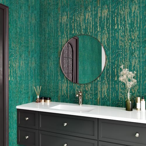 Green Grasscloth Peel and Stick Wallpaper for Bedroom Modern Wallpaper Textured Fabric Contact Paper Self Adhesive Wall Paper Cabinets Drawers Teal Green Vintage Wall Decor 15.8x 118