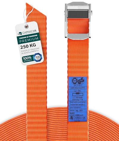 CargoVA® Robusta spännremmar med klämlås – TÜV/GS & DIN – längder (0,5 m–5 m) – 250 kg kapacitet – för cykel, takbox och motorcykel [set om 6/2 m]