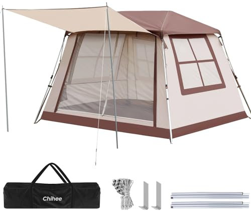 Chihee Camping Zelte Freistehendes Zelt, Familienkabinenzelt mit Markise Veranda 2 Türen 3 Mesh-Fenster Einfacher Sofort-Aufbau,Ultra starker Rahmen Höhe bis zu 170cm Geräumig,Stargazing bei Nacht