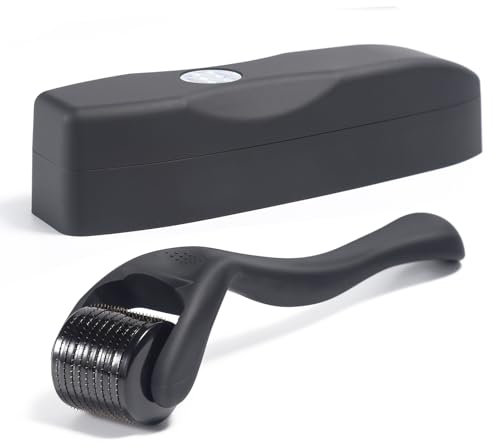 Dermaroller Cheveux, 540 Aiguilles en titane de 0,5 mm Dermaroller Barbe, Rouleau à barbe noir mat, rouleau à micro-aiguilles pour les soins de la peau et des cheveux