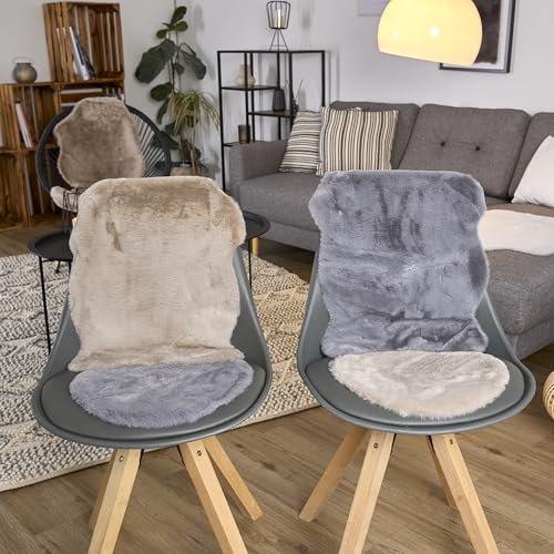 Astra Hochwertiger Kunstfell Teppich flauschig - Teppich Wohnzimmer - Hochflorteppich Lammfell Schaffell Accessoire - Dekofell grau Shape 40 x 60 cm