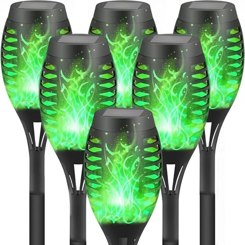 OBIMEEO Outdoor Solar Torch Lights, 20.5 Inch Flickering Flame Solar Garden Lights, Waterproof Solar Powered Landscape Lamps for Patio, Pathway, Yard Decor, Green, 6 Pack