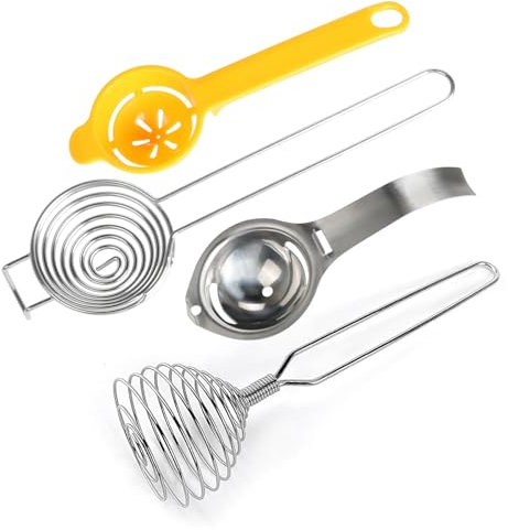 Sqxaldm Separator Pack Of 4 separatori per uovo, con manico lungo, filtro a tuorlo bianco, separatore per separare proteine e tuorli, facile da riporre per la cucina, utensili da forno