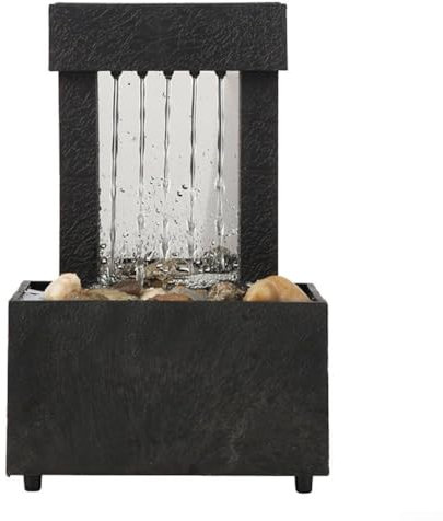 Hasaller Fontaine de table avec lumière à piles/USB - Mini fontaine à eau d'intérieur - Fontaine de méditation zen - Décoration sonore - Fontaine de relaxation pour la maison, le bureau, la chambre à